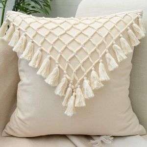 Beige Macrame Boho Pillow Case